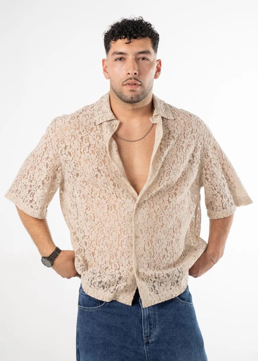 Camisa oversize Attraction hombre beige CABARY nylon algodón Barcelona